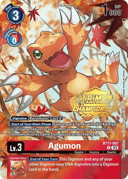 Image for Agumon (Championship 2024 Tamers Pack) (BT17-007 R) (Secret Crisis) - Digimon Card Game
