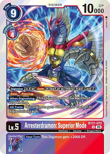 Image for Arresterdramon: Superior Mode (BT21-072 R) (World Convergence) - Digimon Card Game