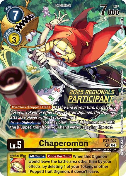 Image for Chaperomon (2025 Regionals Participant) (EX7-027 R) (Digimon LIBERATOR) - Digimon Card Game