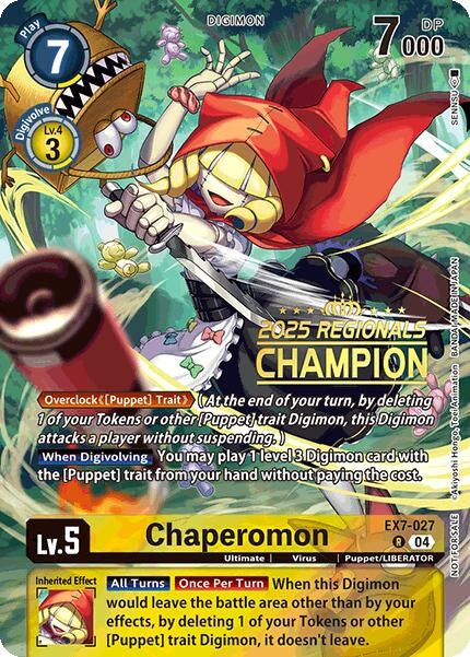 Image for Chaperomon (2025 Regionals Champion) (EX7-027 R) (Digimon LIBERATOR) - Digimon Card Game