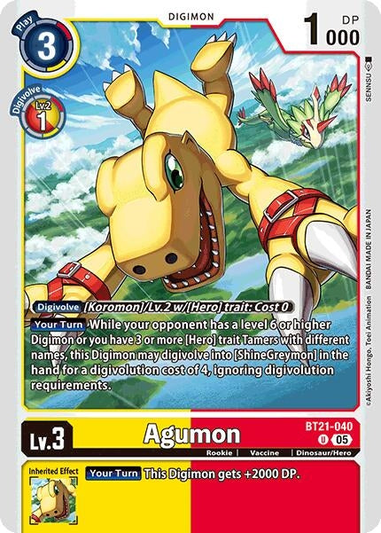 Image for Agumon - BT21-040 (BT21-040 U) (World Convergence) - Digimon Card Game