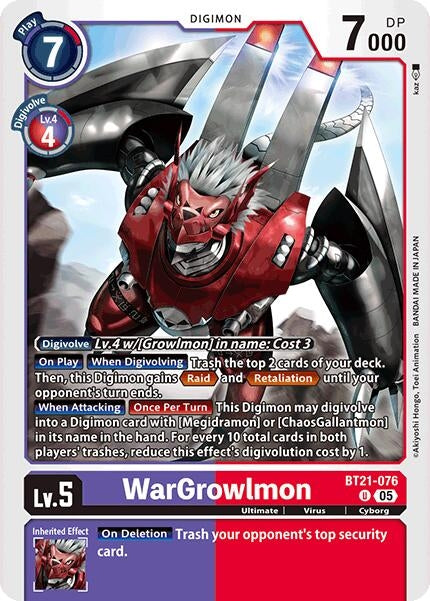 Image for WarGrowlmon (BT21-076 U) (World Convergence) - Digimon Card Game