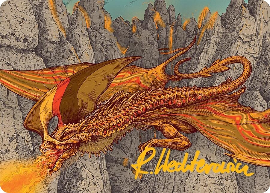 Image for Magmatic Hellkite Art Card (34/54) (Gold-Stamped Signature) (34) (Art Series: Tarkir: Dragonstorm) - Magic: The Gathering