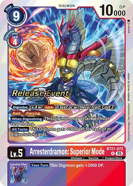 Image for Arresterdramon: Superior Mode (BT21-072 R) (World Convergence Release Event Cards) - Digimon Card Game