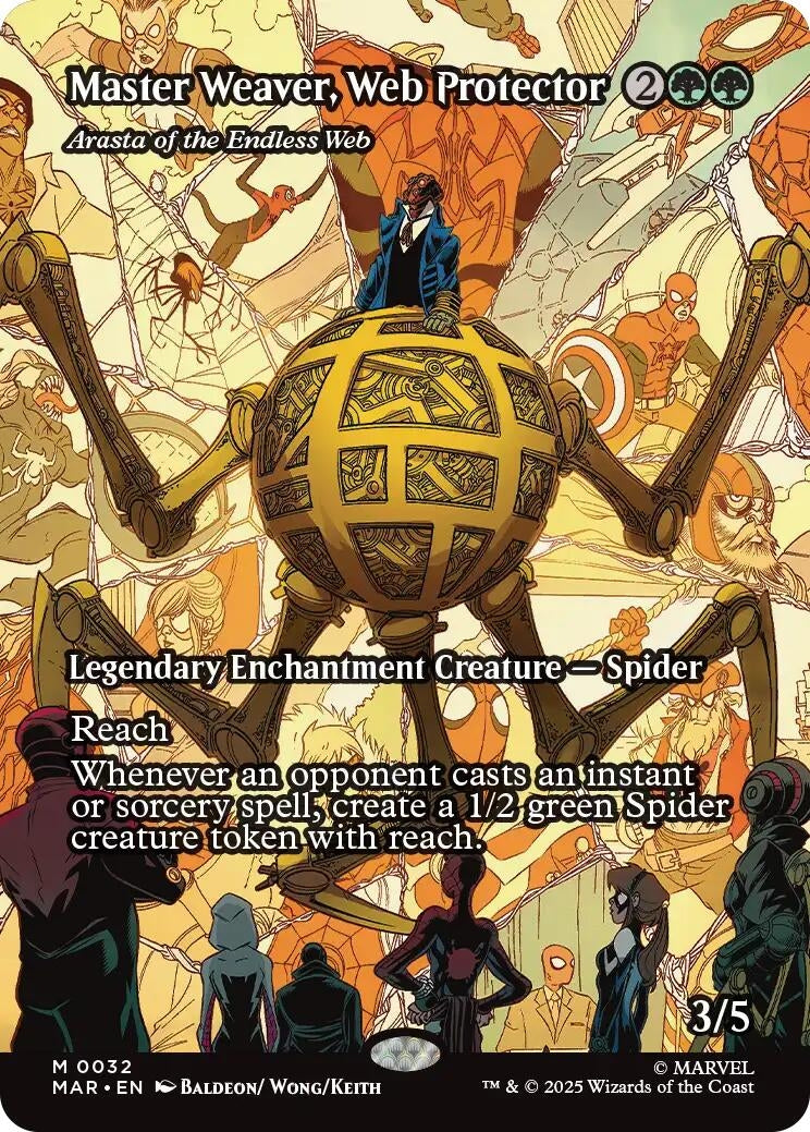 Image for Master Weaver, Web Protector - Arasta of the Endless Web (Borderless) (32) (Marvel Universe Eternal-Legal) - Magic: The Gathering
