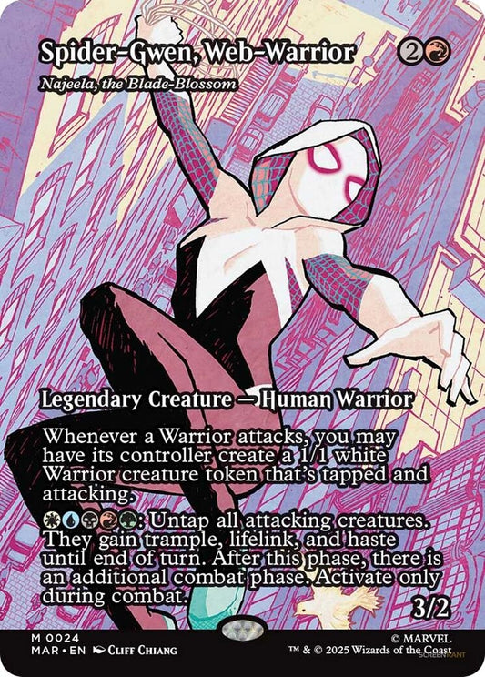 Image for Spider-Gwen, Web-Warrior - Najeela, the Blade-Blossom (Borderless) (24) (Marvel Universe Eternal-Legal) - Magic: The Gathering