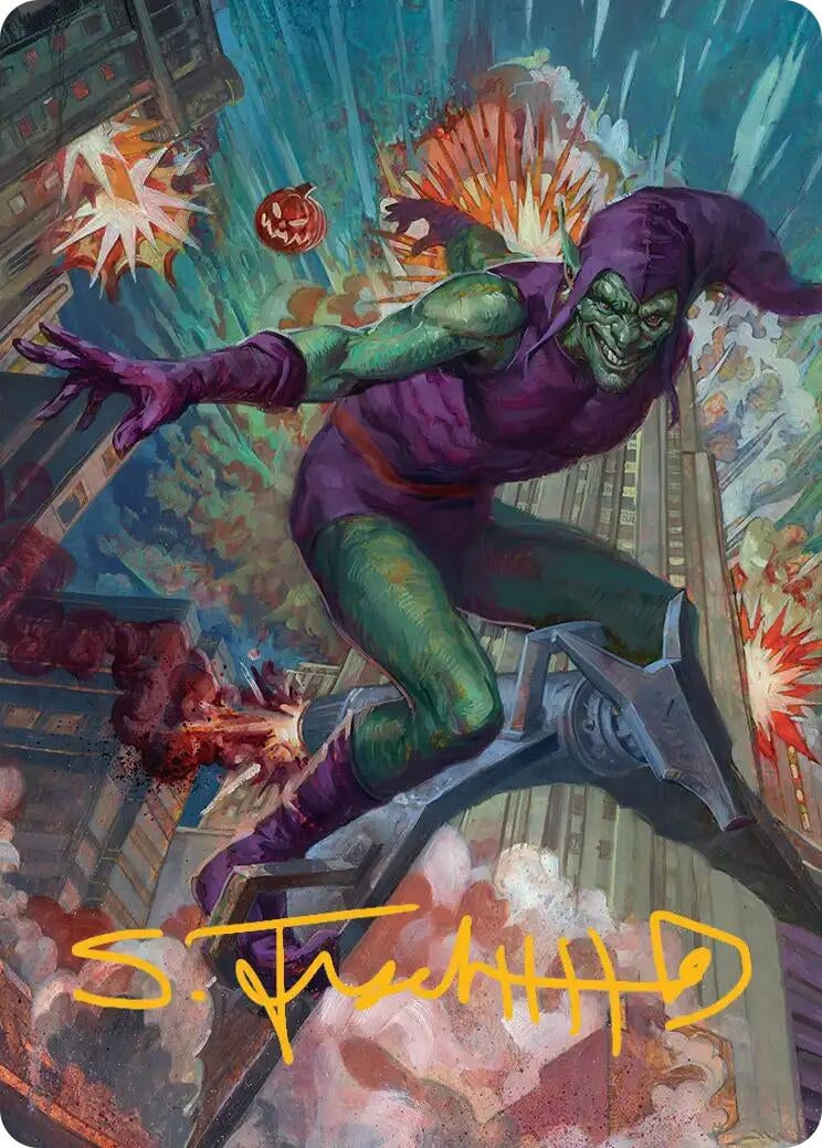Image for Green Goblin Art Card (26/54) (Gold-Stamped Signature) (26) (Art Series: Marvel's Spider-Man) - Magic: The Gathering