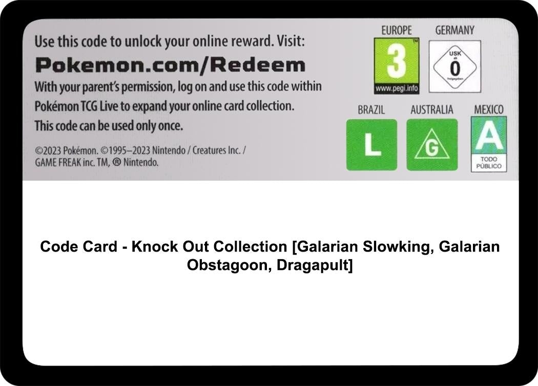 Image for Code Card - Knock Out Collection [Galarian Slowking, Galarian Obstagoon, Dragapult] (Miscellaneous Cards & Products) - Pokemon