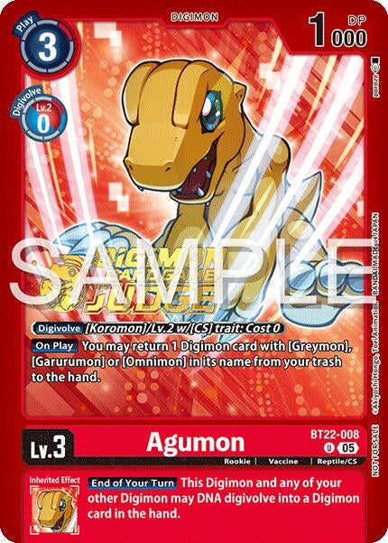 Image for Agumon (Judge Pack 2025 Wave 2) (BT22-008 U) (Cyber Eden) - Digimon Card Game
