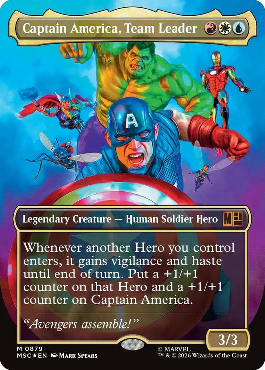 Image for Captain America, Team Leader (Borderless) (Surge Foil) (879) (Commander: Marvel Super Heroes) - Magic: The Gathering
